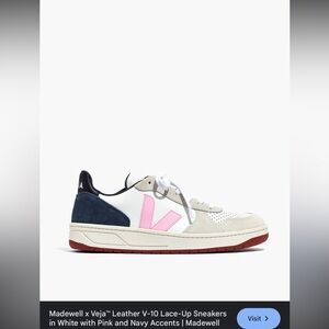 Veja Leather V-10 Sneakers in White, Pink, and Navy